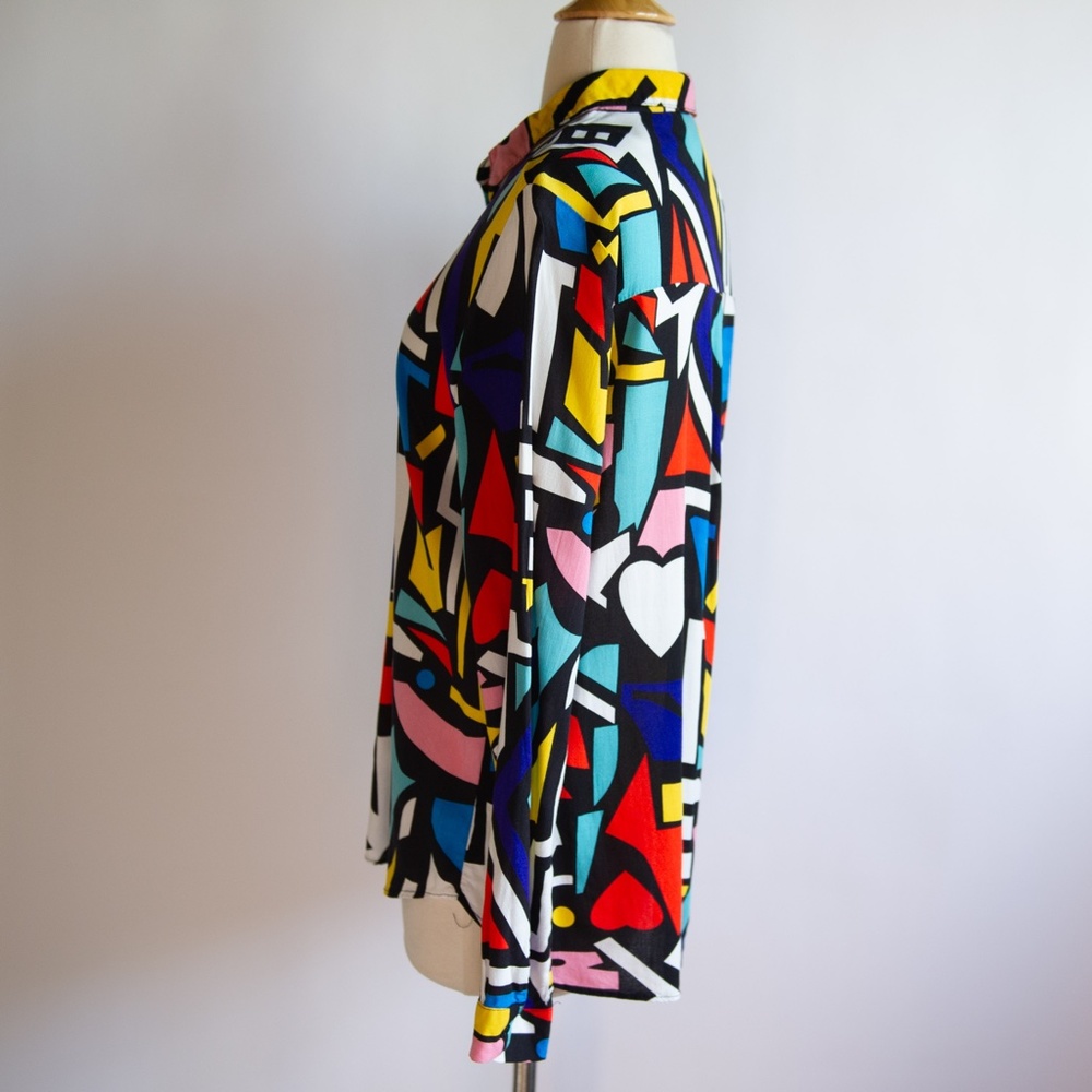 Big Dart Abstract Pop Art Colorful Button Down Top - image 7